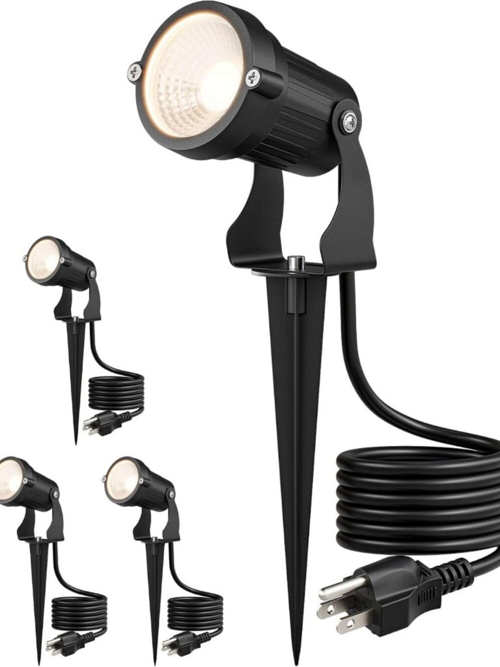 4-Pack LED Landscape Spotlights - 120V Outdoor Lighting, 3000K Warm White Glow